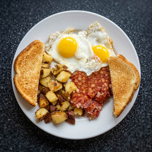 Hash 2 Eggs, Fries & Toast.